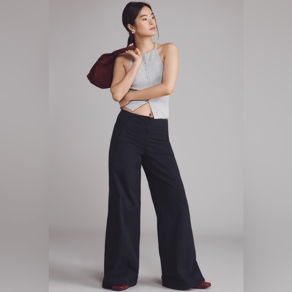 NWT! Anthropologie Black Maeve Scallop Wide-Leg Pants - Size 28 & 31 📊
